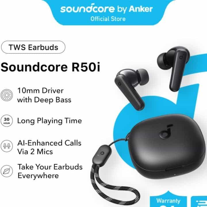 soundcore by Anker R50i True Wireless Earbuds 10mm Drivers with Big Bass Bluetooth 5.3 30H Long Playtime Water-Resistant