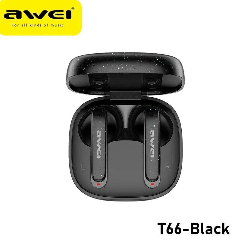 Awei T66 Earphone Bluetooth 5.3 Earbuds Stereo Sports Earphones Wireless Bluetooth Headset ENC TWS Headphones With Dual HD Mic